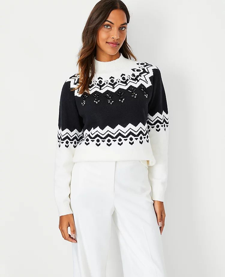 Jeweled Fair Isle Turtleneck Sweater | Ann Taylor (US)