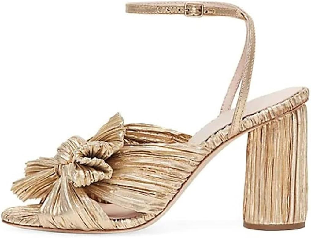 YIYA Women's Open Toe Ankle Strap Heeled Sandals Bowknot Chunky Heels Dress Party Bridal Wedding ... | Amazon (US)