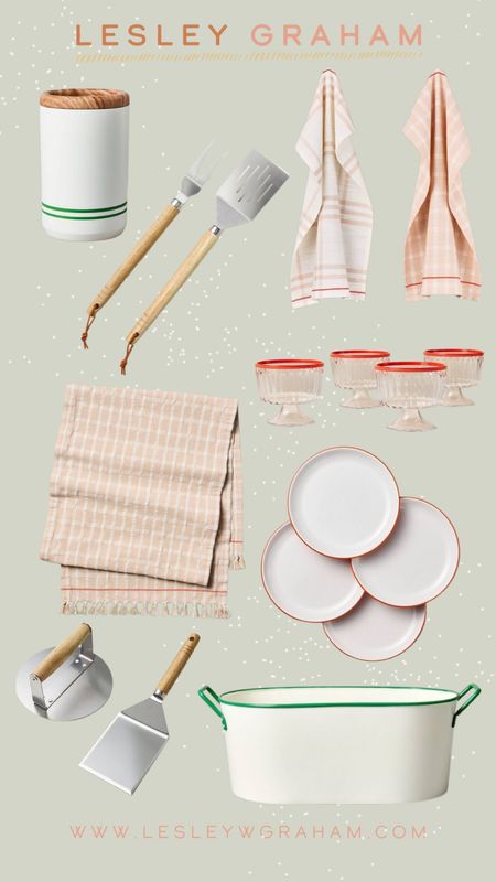 Outdoor dining with Magnolia. Bottle koozie. Summer linens. Plastic dessert glasses. Grilling tools. Can cooler. 