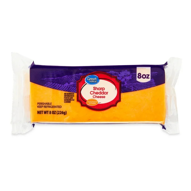 Great Value Block Sharp Cheddar Cheese, 8 oz | Walmart (US)
