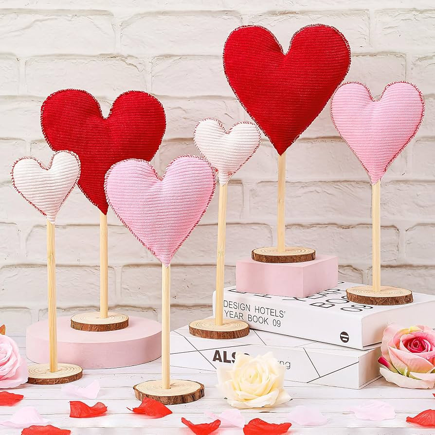 Suzile 6 Pcs Valentine's Day Heart Decorative Sign Table Centerpiece Decor Felt Heart Wooden Tall... | Amazon (US)