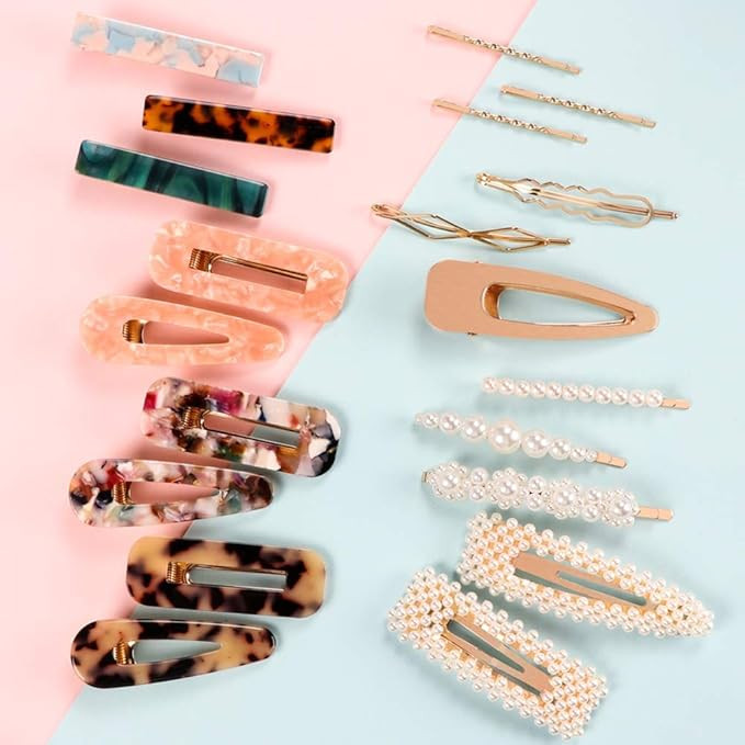 SYEENIFY Fashion Hair Clips Set, 20 PCS Pearls Hair Clips Acrylic Resin Hair Barrettes for Thick ... | Amazon (US)