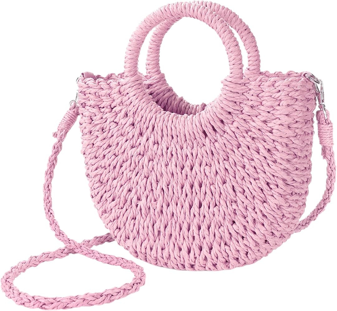 Womens Straw Beach Bag Woven Crossbody Shoulder Bags Top Handle Satchel Handbag Purse for Summer | Amazon (US)