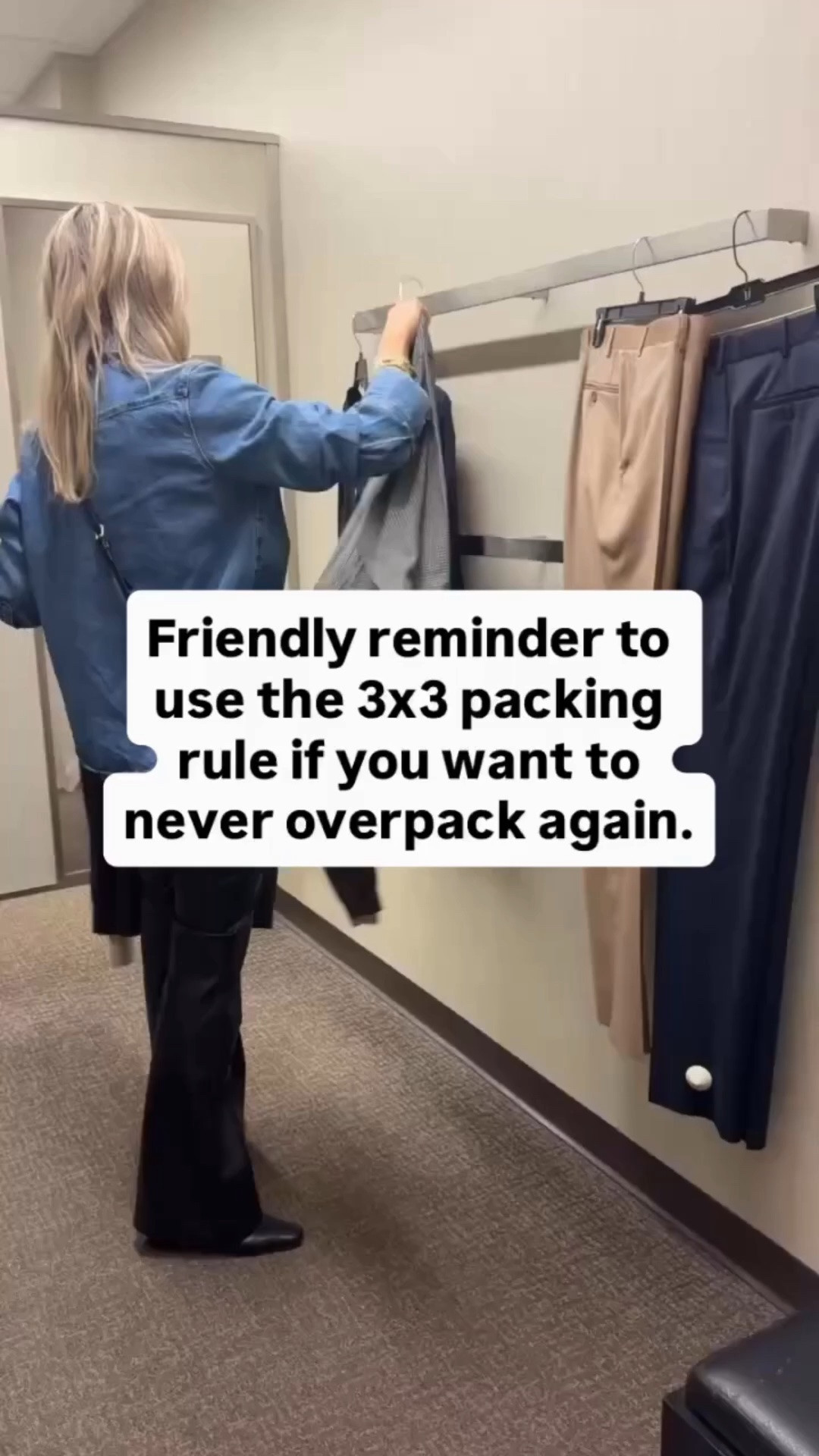 The 3x3 rule: 3 tops, 3 bottoms, 3 layers.

Pick pieces in the same color story so everything mixes and matches. Wear your bulkiest items (jacket, boots) on the plane to save suitcase space.

That’s 9 pieces that create 15+ outfit combinations. No overpacking. No suitcase regret. Just smart, versatile packing every time.

This rule will change how you travel.

💾 Save this for your next trip

✨ Follow for more travel styling hacks