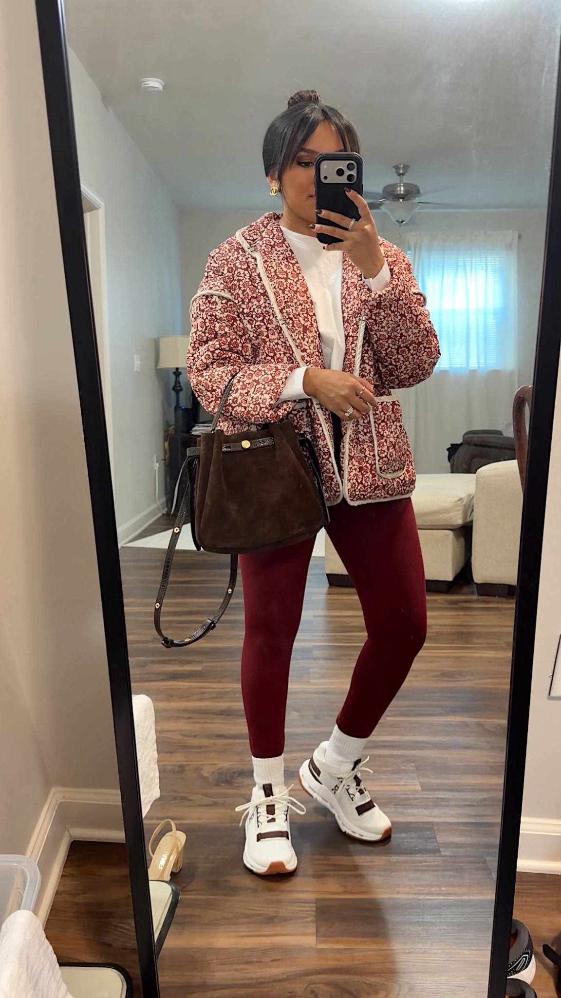 Quilted jacket size xs TTS
Tee size xs petite TTS
Leggings size medium regular - I like to size up a size for a comfortable waistband and regular length 
Sneakers size 6.5 TTS 

#LTKPlusSize #LTKPetite #LTKStyleTip