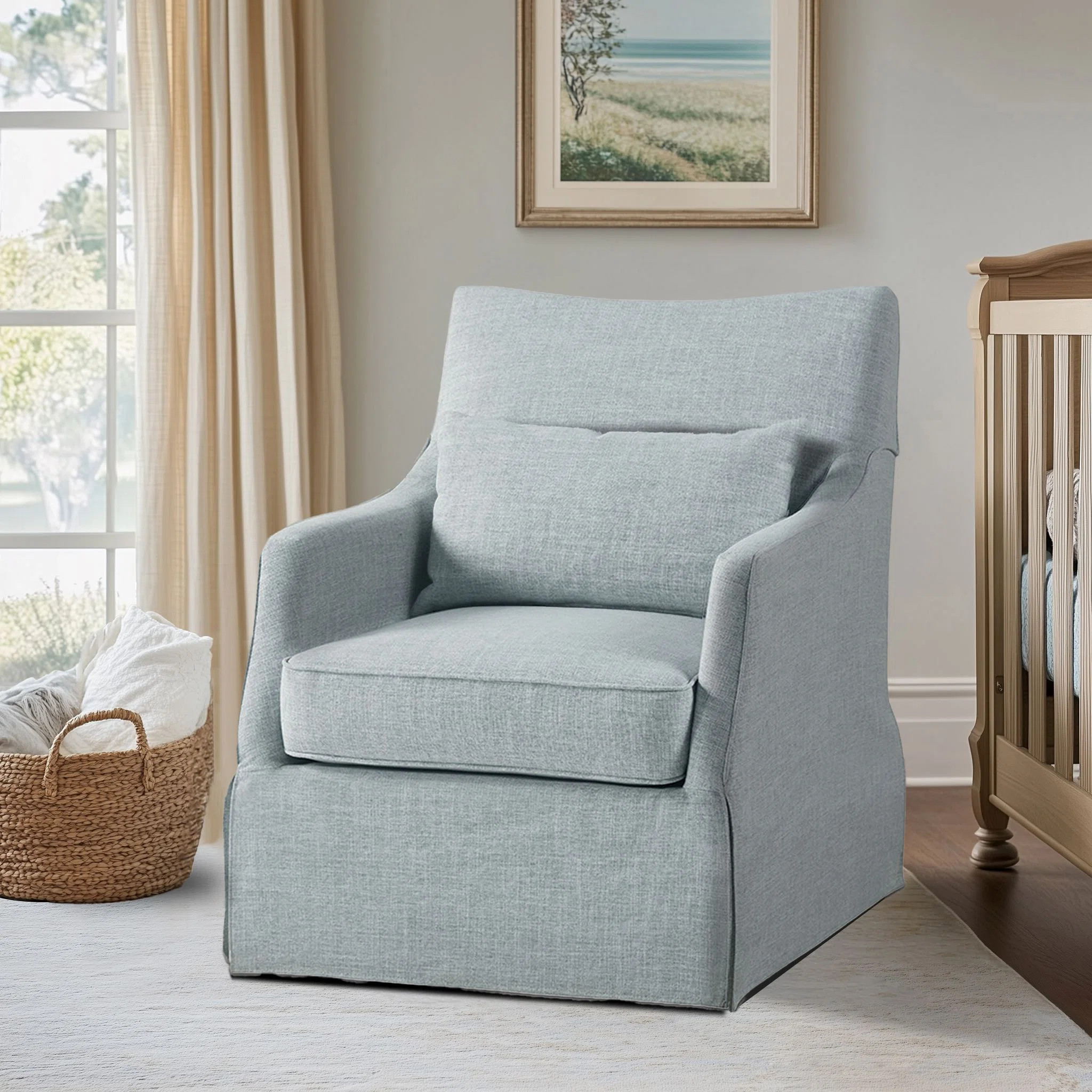 Bedford London Upholstered Skirted Swivel Armchair with Lumbar Pillow | Wayfair North America