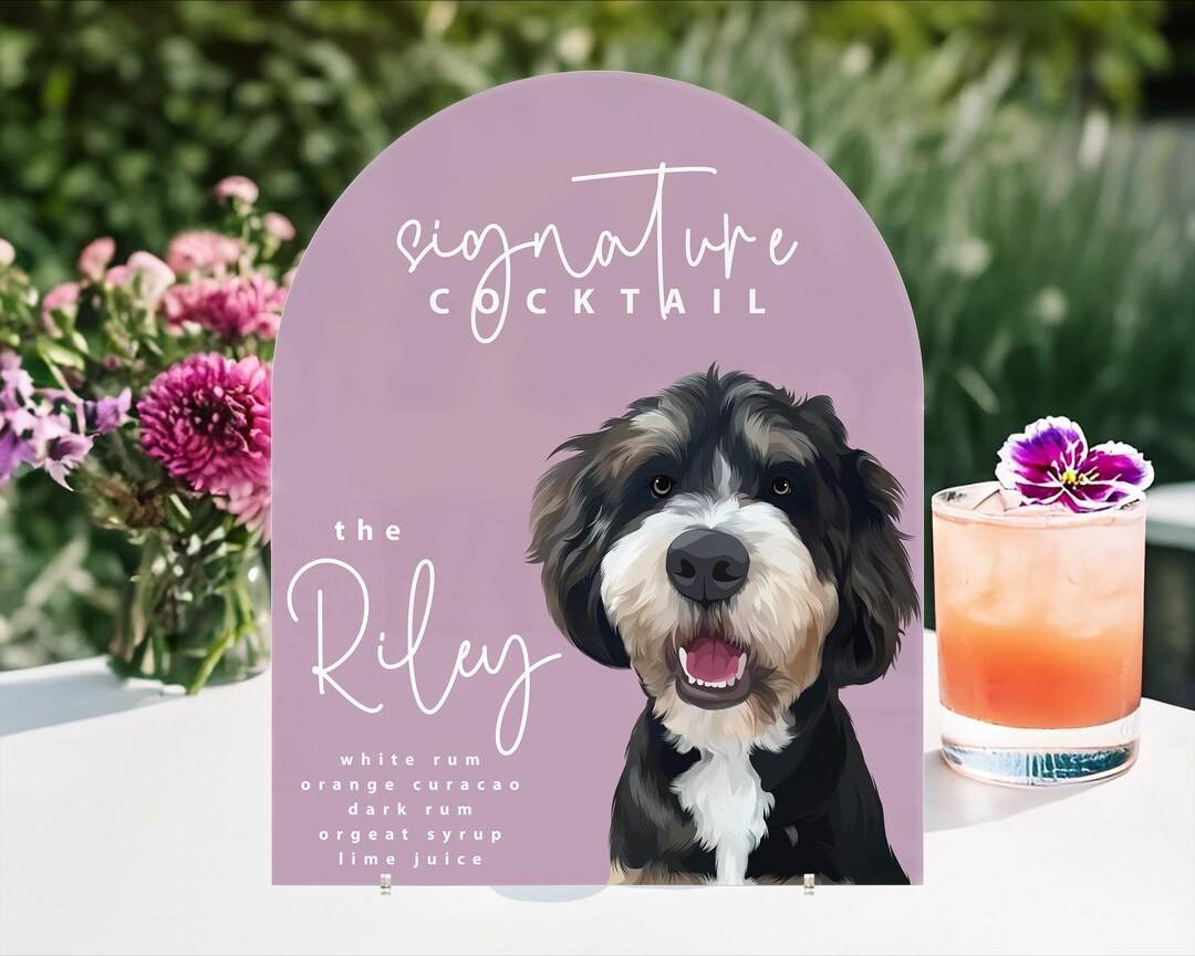Custom Pet Portrait Signature Drink Sign, Cartoon Portrait Wedding Bar Menu Sign, Dog Cat Wedding... | Etsy (US)