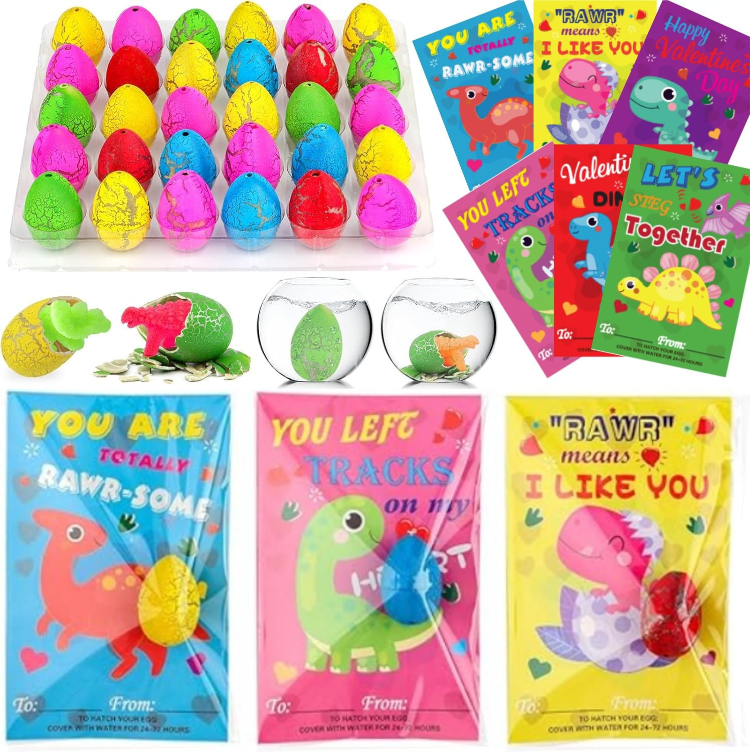 ANPHILE Valentines Dinosaur Pary Favors, 30 Pack Valentines Cards with Dinosaur Eggs Hatching Bul... | Amazon (US)