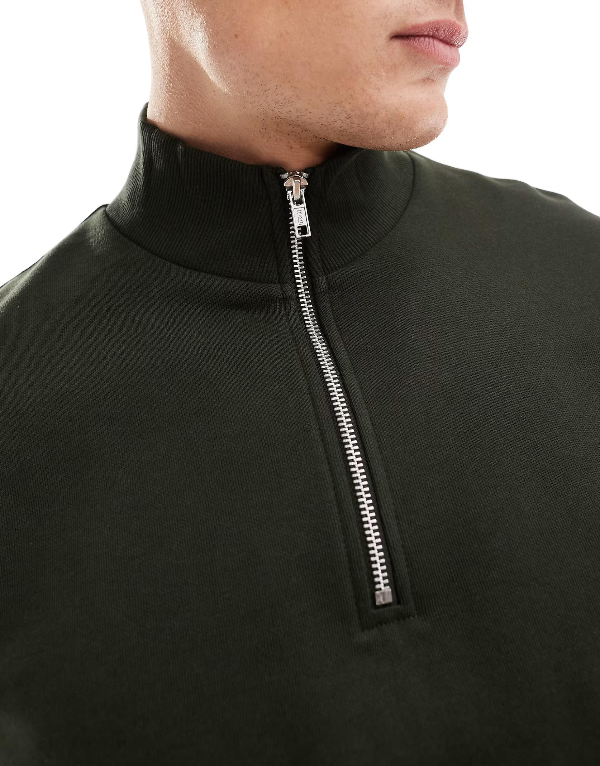 ASOS DESIGN – Essential – Boxy Fit Oversize-Sweatshirt in Dunkelgrün mit kurzem Reißverschl... | ASOS (Global)