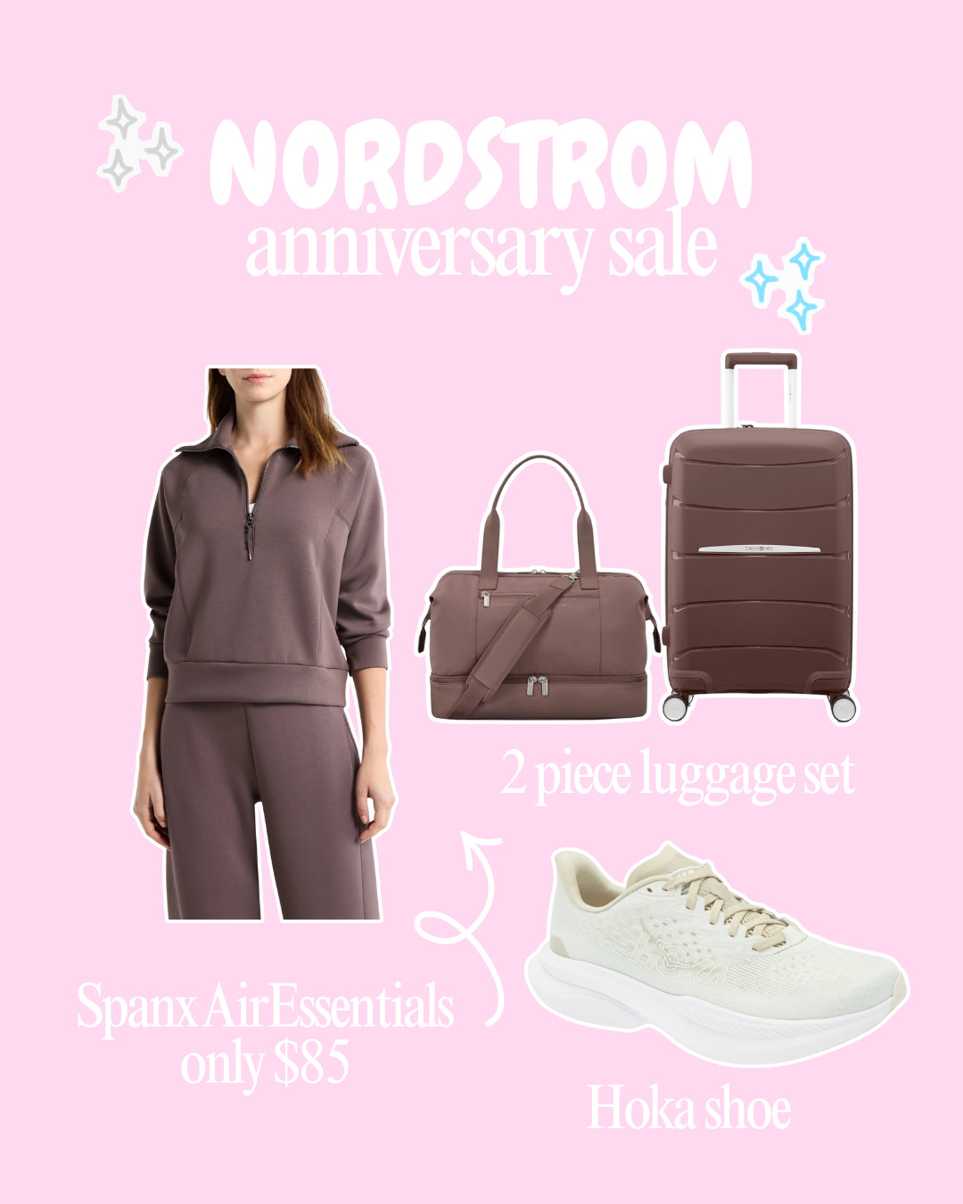 The Nordstrom Anniversary Sale is the best time to grab travel essentials, and these picks are so good. 🤎✈️ The Spanx AirEssentials set, a Hoka sneaker, and a 2-piece luggage set are the kind of comfy, practical staples that make every trip easier.

Nordstrom Anniversary Sale
travel essentials
airport outfit
Spanx AirEssentials
Hoka sneakers
luggage set
travel style
Nordstrom sale finds 

 #LTKootd #LTKSaleAlert #LTKTravel