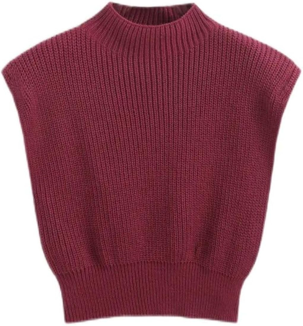 Womens Sweater Vest Loose Fit Trendy Casual Vintage Sleeveless Mock Neck Knit Sweater Vest(B) | Amazon (US)