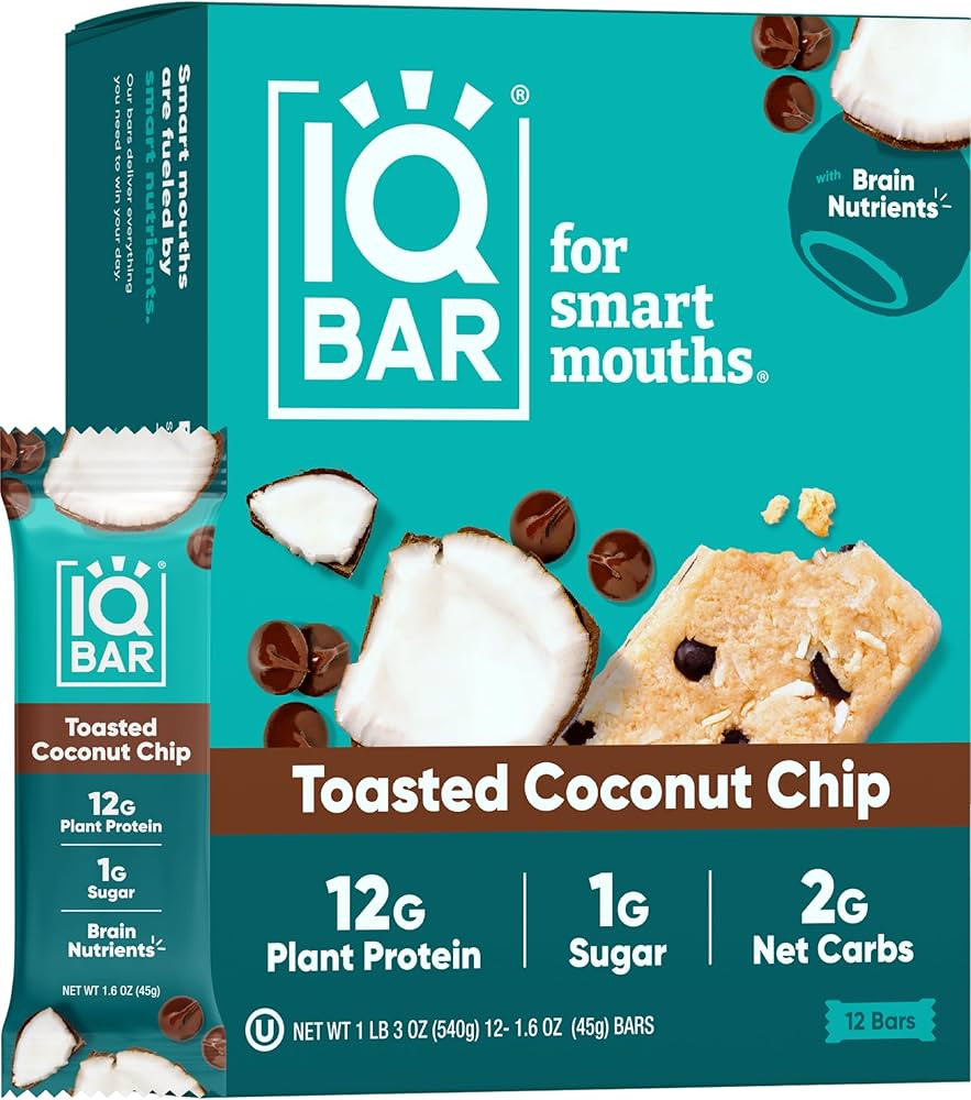 IQBAR Brain and Body Plant Protein Bars - Toasted Coconut Chip - 12-Count Low Carb - Gluten Free,... | Amazon (US)
