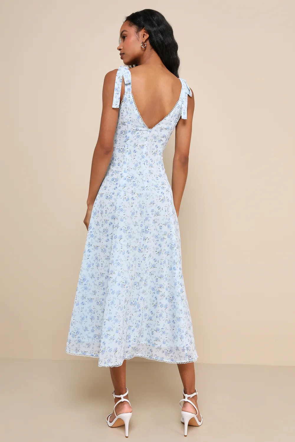 Charismatic Persona Light Blue Floral Tie-Strap Midi Dress | Lulus