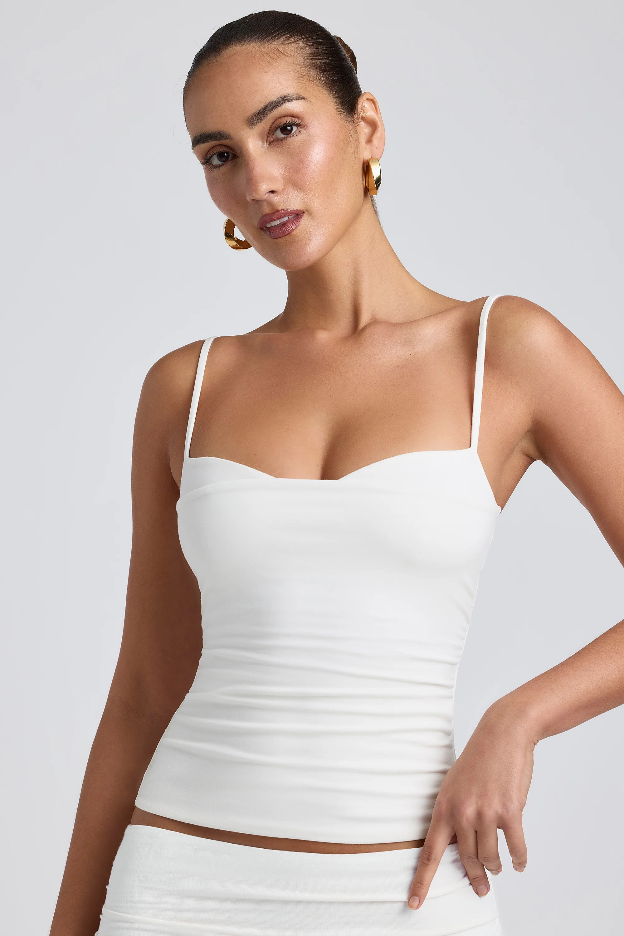 Modal Ruched Layered Tank Top in White | Oh Polly