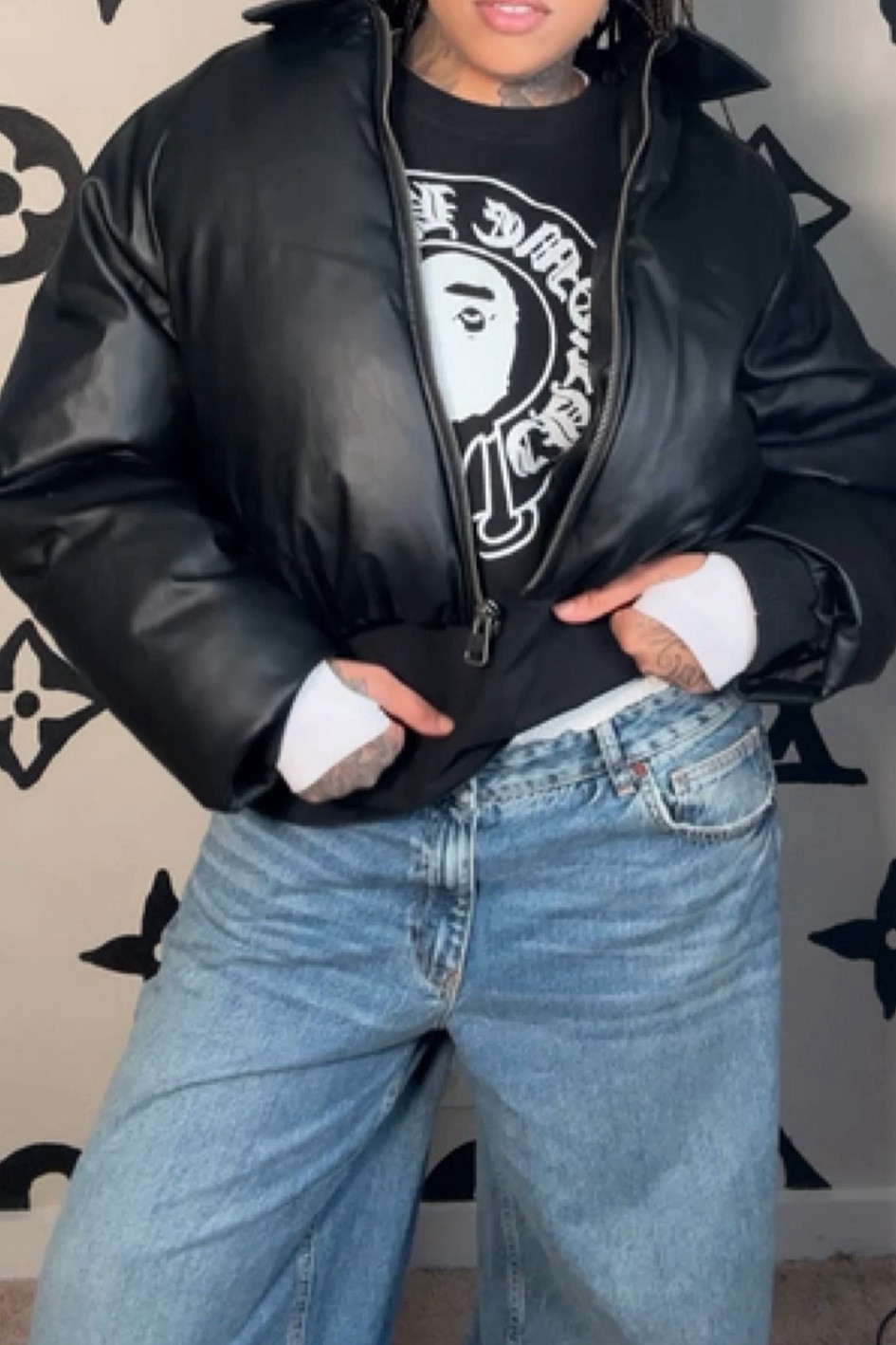 Leather puffer jacket 