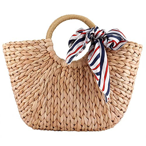 Summer Rattan Bag for Women Straw Hand-woven Top-handle Handbag Beach Sea Straw Rattan Tote Clutch Bags | Amazon (US)
