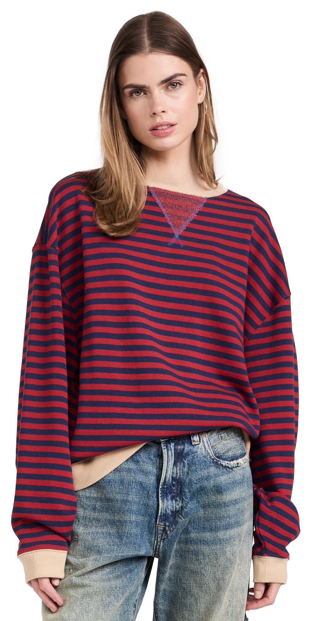 Free People Classic Striped Crew Sweatshirt Nautical Combo M | Shopbop