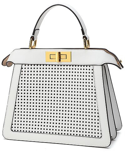 Alligator-Embossed Perforated Leather Top Handle Satchel | Gilt & Gilt City