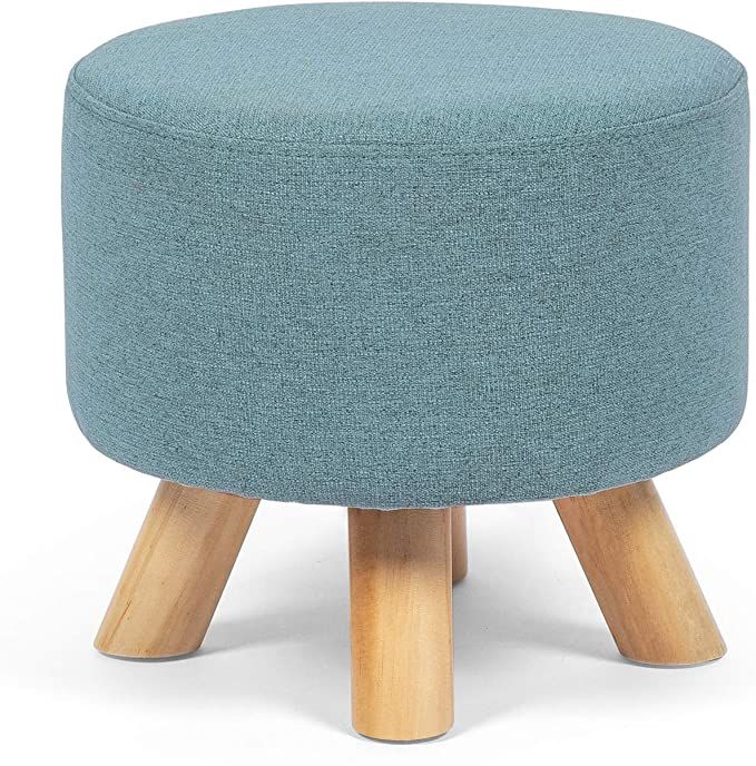 Edeco Modern Round Ottoman Foot Rest Stool/Seat with Linen Fabric and Non-Skid Wooden Legs (Blue) | Amazon (US)