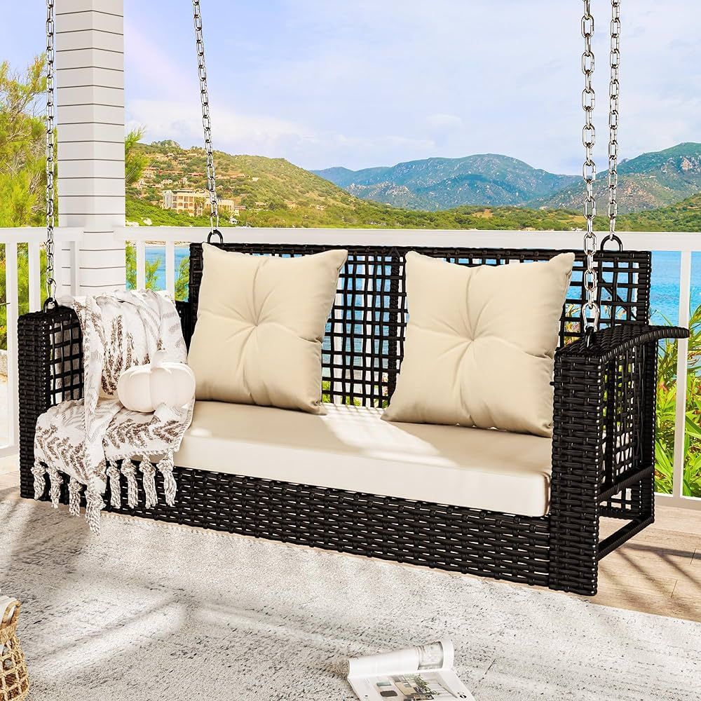 YITAHOME Porch Swing Hanging Wicker Swing Rattan Patio Swing Lounge Swing Chair Hammock Swing Cha... | Amazon (US)