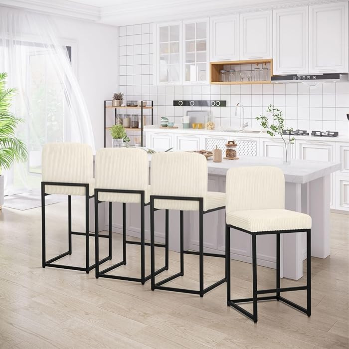 Sophia & William Ivory Bar Stools Set of 4, Modern Chenille 24" Counter Stools for Kitchen Island | Amazon (US)