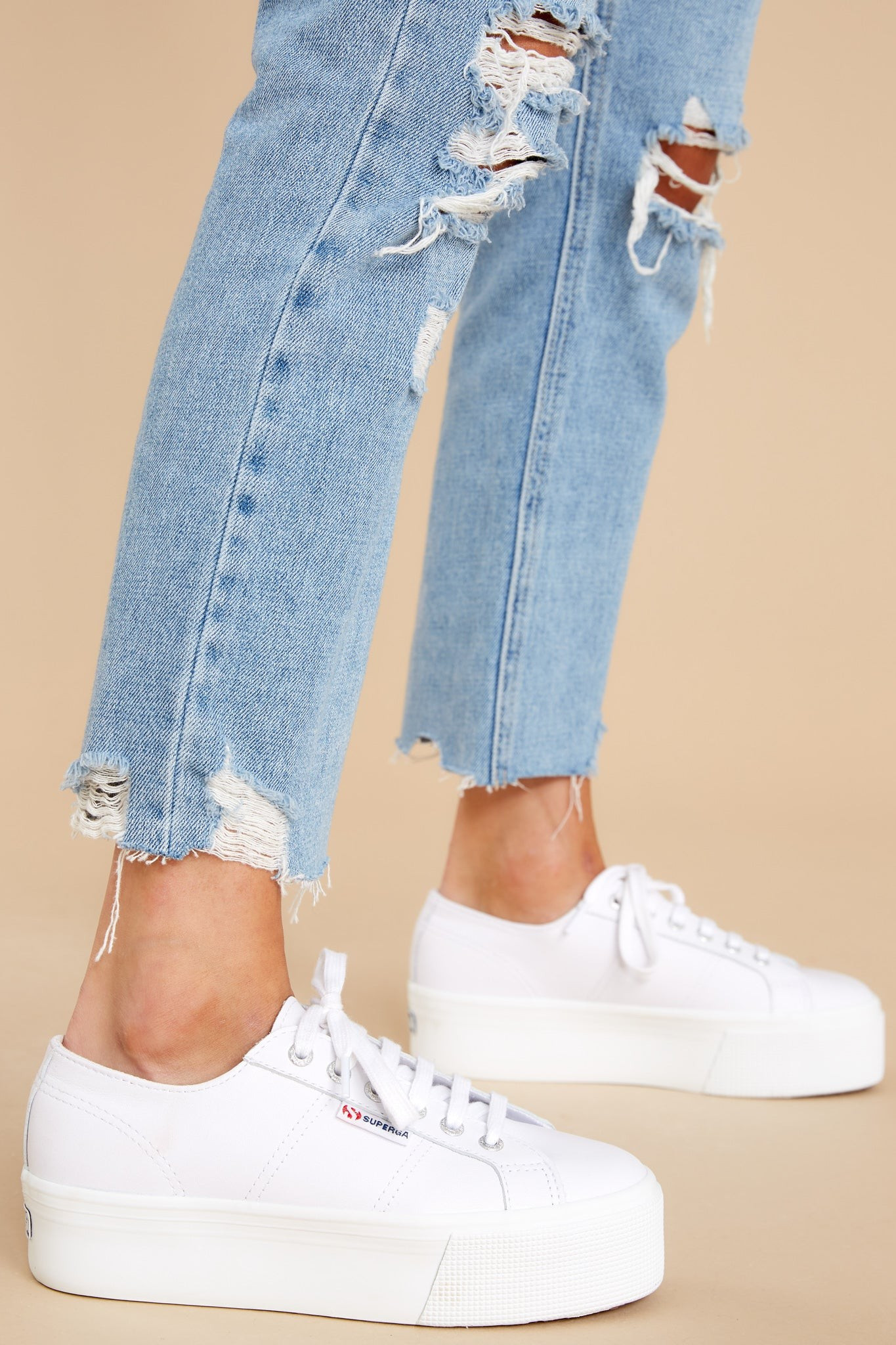 2790 Nappa White Leather Platform Sneakers | Red Dress 