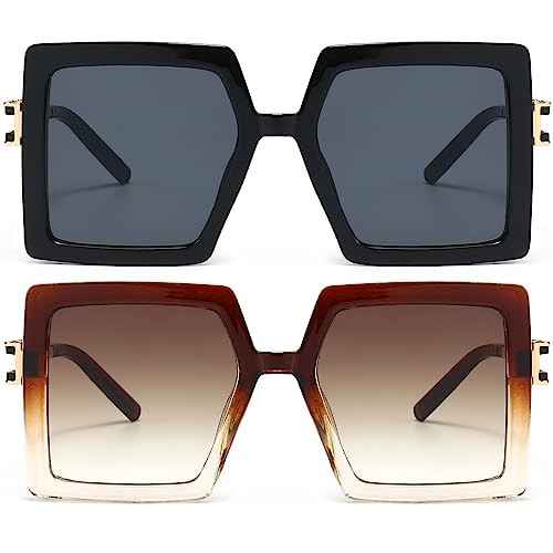 AIEYEZO Oversized Sunglasses for Women Square Fashion Big Large Frame Sun Glasses UV400 Protection (Black + Brown) | Amazon (US)