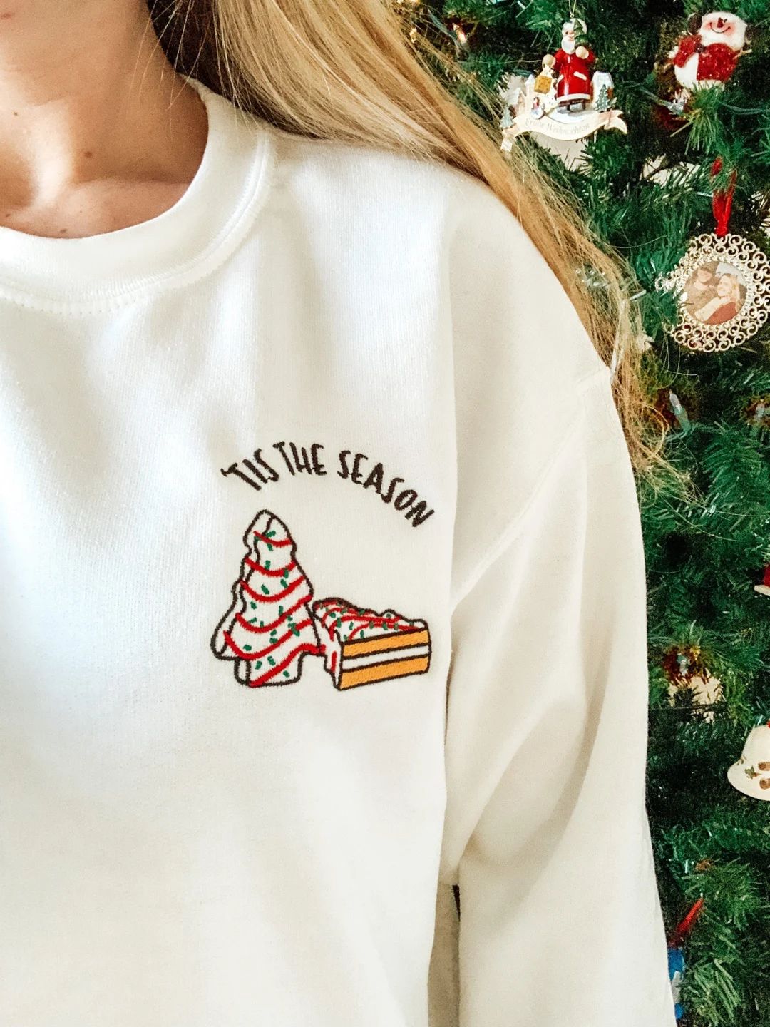 Embroidered Christmas Tree Cake Tis the Season Sweatshirt - Etsy | Etsy (US)