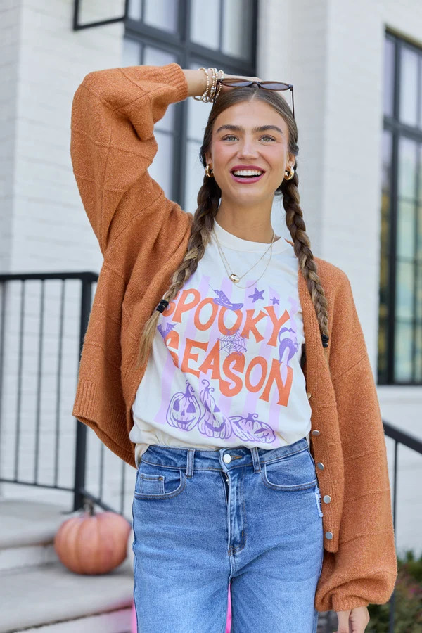 Spooky Season Stripes Ivory Comfort Colors Graphic Tee | Pink Lily