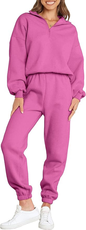 ANRABESS Women 2 Piece Outfits Sweatsuit Oversized Half Zip Sweatshirt Jogger Sweatpants Tracksui... | Amazon (US)