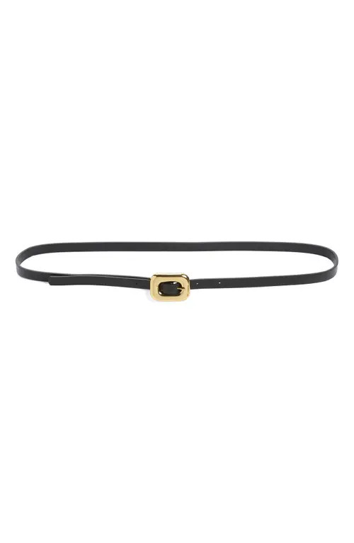 Bottega Veneta Oval Buckle Slim Leather Belt in Black/Brass at Nordstrom, Size 75 | Nordstrom