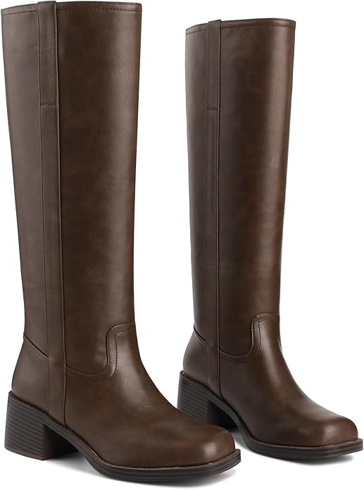 Banana Knee High Boots for Women Square Toe Chunky Block Heel Riding Boots Comfortable Low Heel C... | Amazon (US)