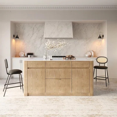 72" Sintered Stone Top Solid Wood Kitchen Island With Storage Whitewash | Wayfair North America