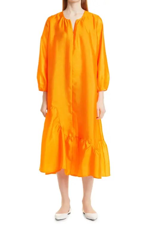 Baum und Pferdgarten Ansa Asymmetric Ruffle Long Sleeve Dress in Orange Popsicle at Nordstrom, Size 14 Us | Nordstrom