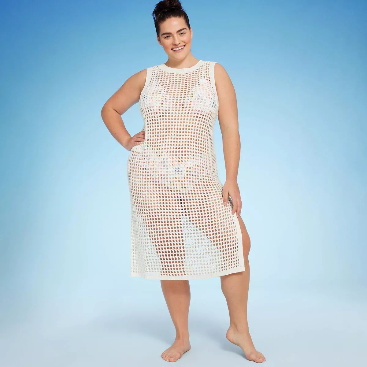 Women's Crochet Cover Up Midi Dress - Shade & Shore™ Off-White 3X | Target