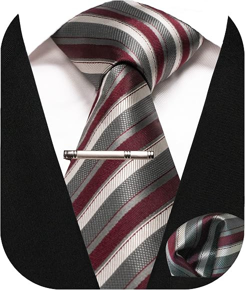 RBOCOTT Silk Stripe Plaid Tie and Pocket Square with Tie Clip Sets for Men | Amazon (US)
