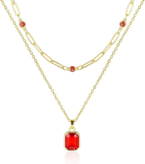 Gold Layered Necklaces for Women, 18k Gold Plated Crystal Necklace Paperclip Choker Emerald Green... | Amazon (US)