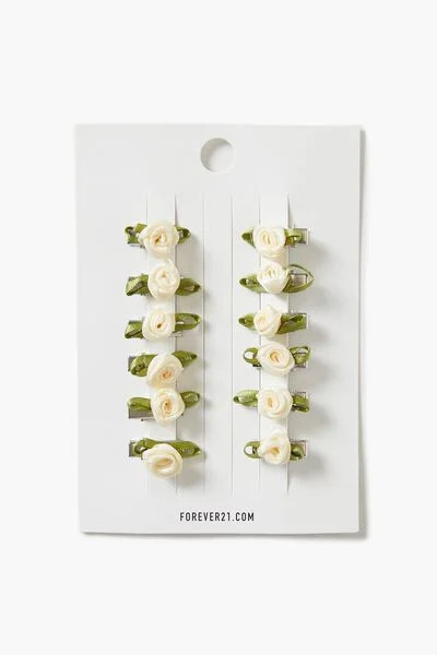 Satin Flower Gator Hair Clip Set | Forever 21