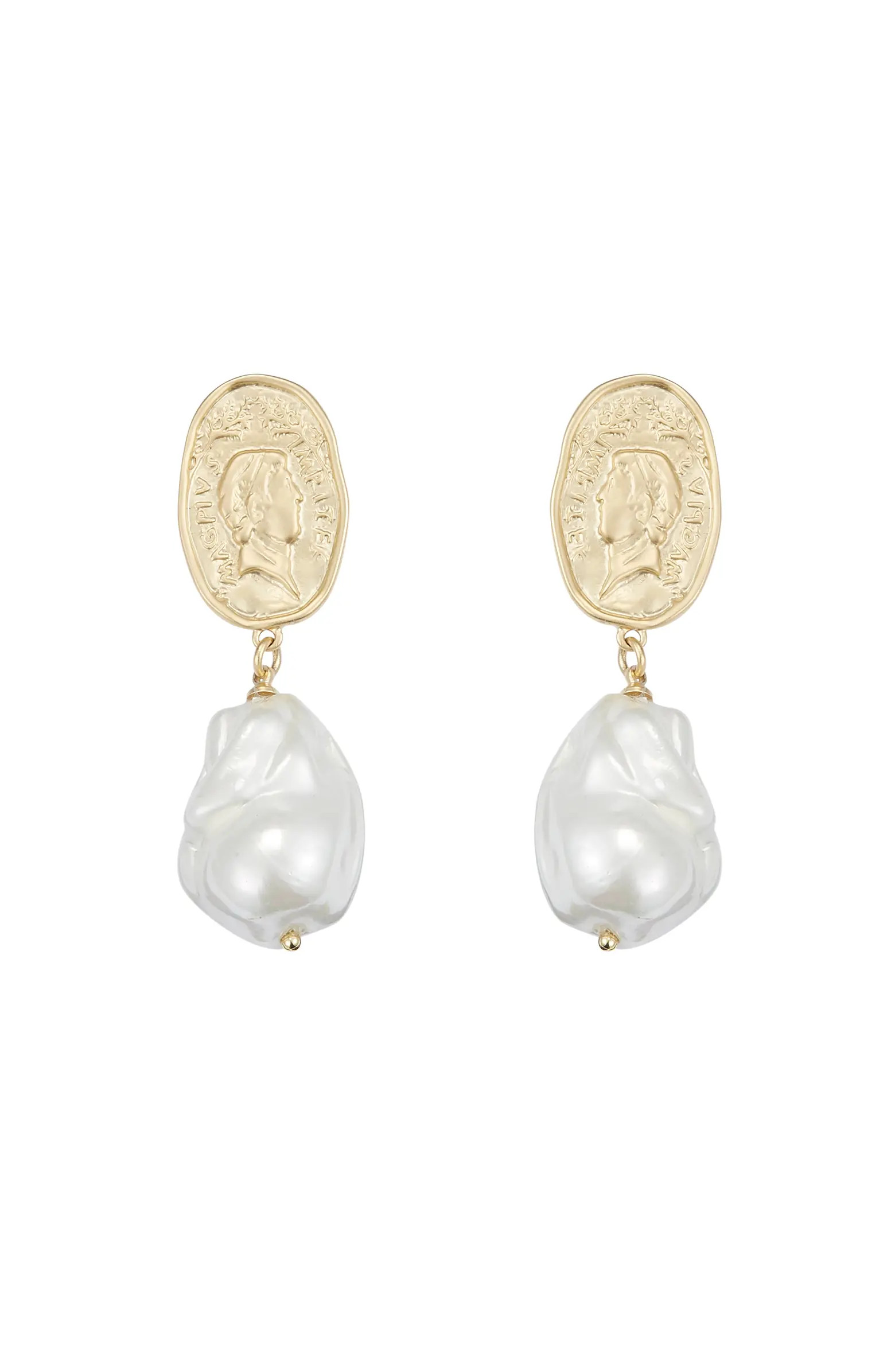 Matted Gold Sculpted Oversized Baroque Pearl Drop Earrings | Nordstrom