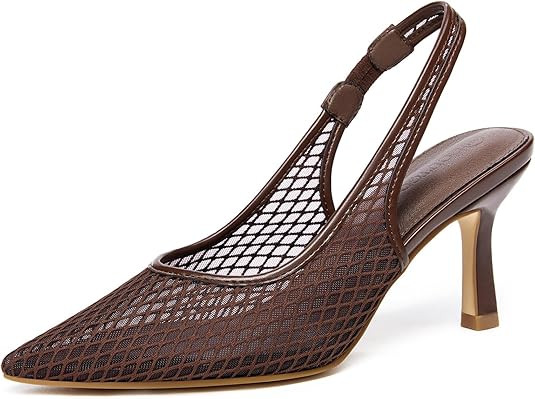 Coutgo Womens Mesh Slingback Kitten Heels Pointed Toe Low Heel Pumps Sexy Dress Shoes | Amazon (US)