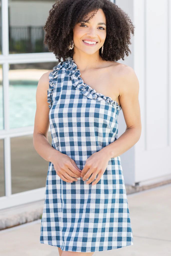 Clear Skies Above Navy Blue Gingham Dress | The Mint Julep Boutique