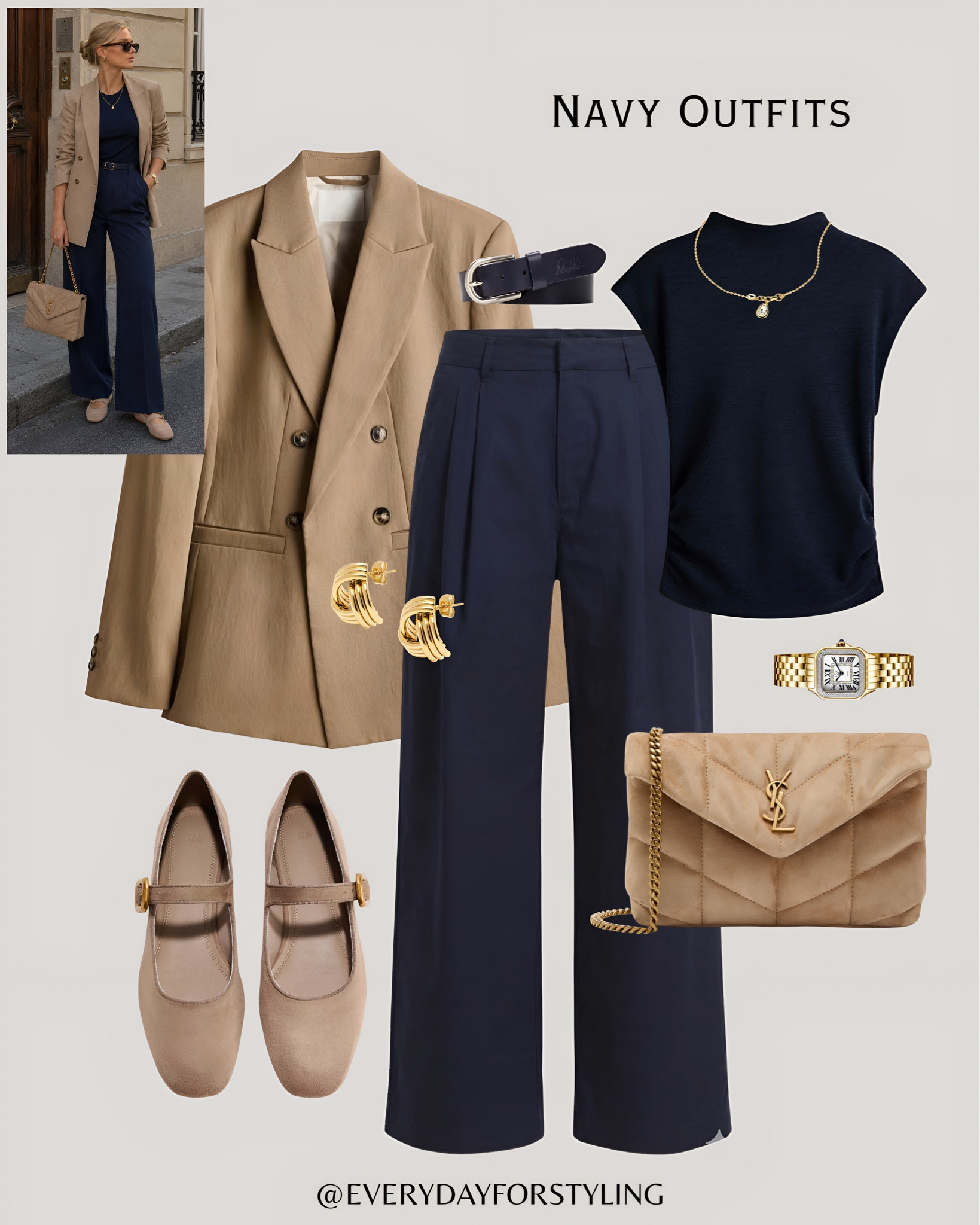 Camel blazer, navy wide leg trousers and YSL bag — this is old money Paris energy 🦋

navy outfit ideas 2026, how to style navy, navy and camel outfit, navy wide leg trousers, striped top outfit, coastal chic outfits, navy linen trousers, quiet luxury navy look, navy and white outfit, European summer style, chic casual outfits women, navy outfit inspo, old money aesthetic outfits, elevated everyday style, navy blazer outfit women, effortless summer looks, neutral colour outfits, outfit ideas 2026, style inspiration women, style inspiration 2026, effortless elegant style, summer outfits, fashion trends 2026, OOTD, simple styling, outfit ideas, casual elegant look, neutral style women, what to wear, how to wear, ways to style, everydayforstyling 

#NavyOutfitIdeas, #NavyStripedShirt, #OldMoneyAesthetic, #StreetStyleOutfits​​​​​​​​​​​​​​​​, #SummerOutfitsInspo

#LTKTravel #LTKootd #LTKSaleAlert
