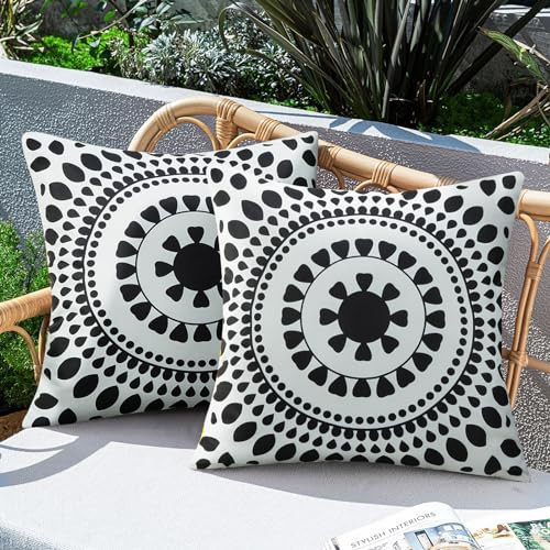 Merrycolor Set of 2 Outdoor Waterproof Throw Pillow Covers Black and White Pillow Covers Floral Decorative Square Pillowcases Farmhouse Boho Outdoor Pillows for Patio Furniture 18x18 Inch | Amazon (US)