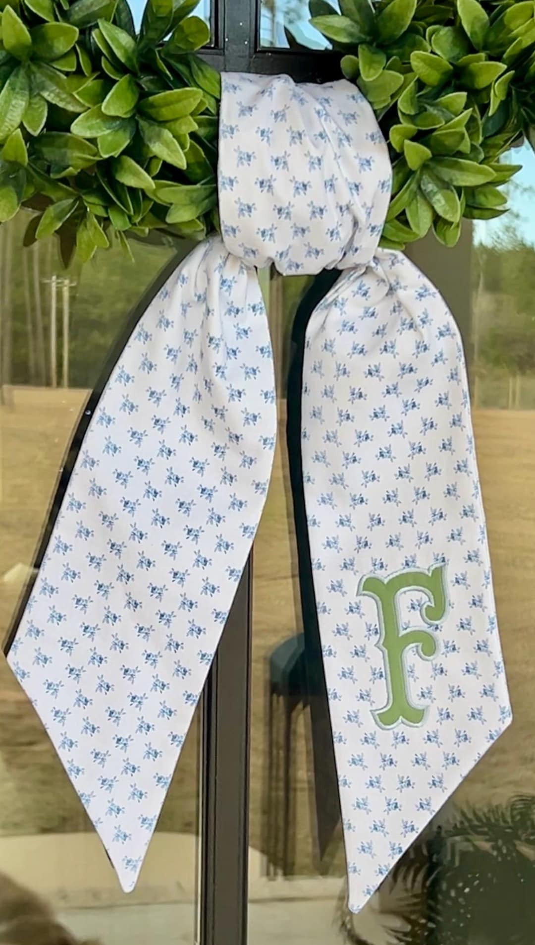 Everyday Embroidered Blue and White Wreath Sash Spring Wreath Sash: Monogrammed Cotton Door Decor | Etsy (US)