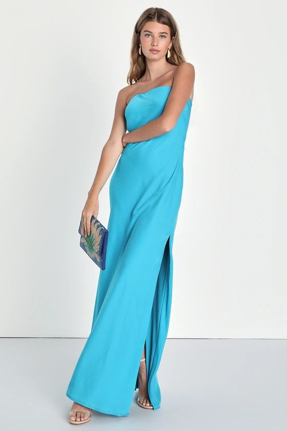 Exquisite Excellence Turquoise Satin Strapless Maxi Dress | Lulus (US)