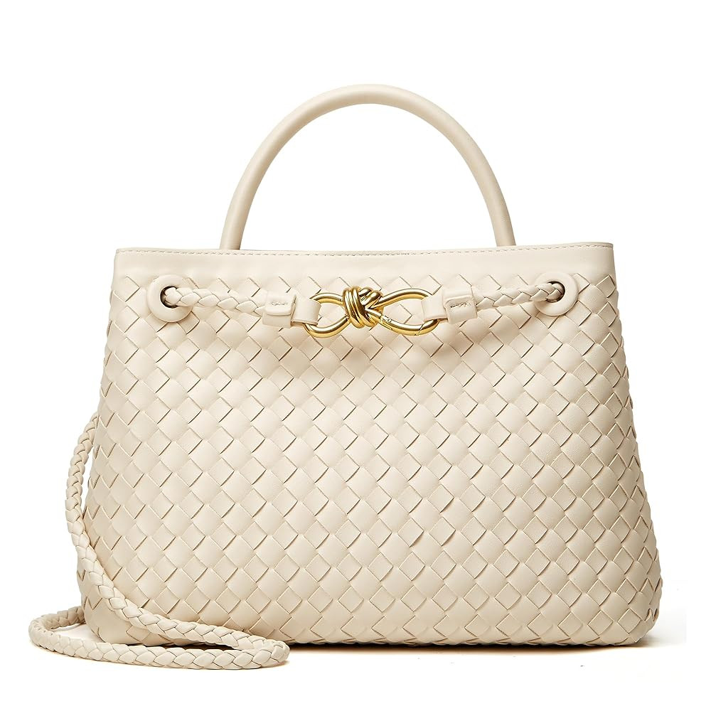 Woven Bag for Women Crossbody Handbag: Vegan Leather Small Tote Purse Trendy Shoulder Handbag Bow... | Amazon (US)