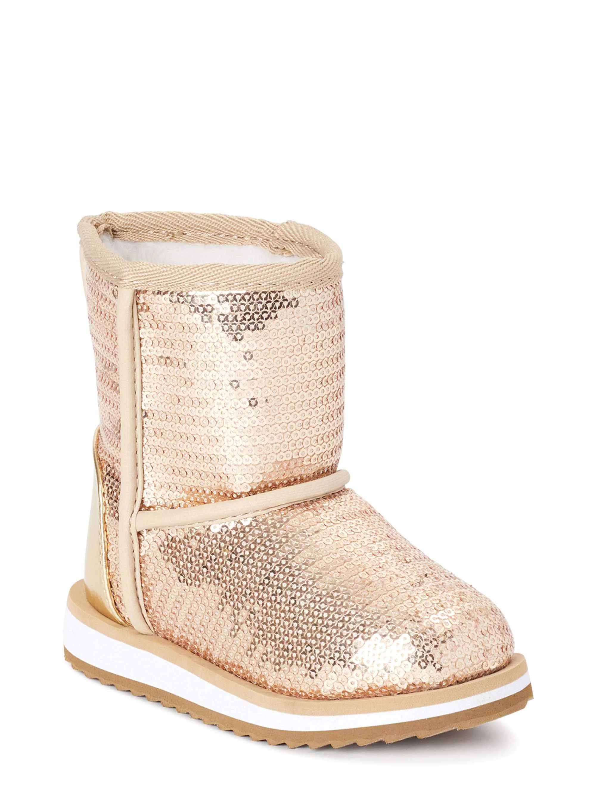 Wonder Nation Toddler Girls Shiny Sequin Faux Shearling Boots | Walmart (US)