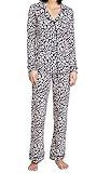 Cosabella Women's Bella Printed Long Sleeve Top & Pant Pajama Set, Navy/Leopard, X-Large | Amazon (US)