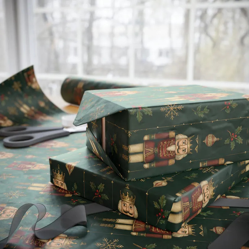 Christmas Wrapping Paper Roll, Festive Gift Wrap for Holiday Gift-giving, Nutcracker and Snowflak... | Etsy (US)