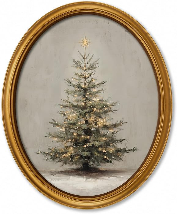 TwoDays Vintage Christmas Tree Oval Gold Framed Wall Decor, 9.1 x 11.2 in | Amazon (US)